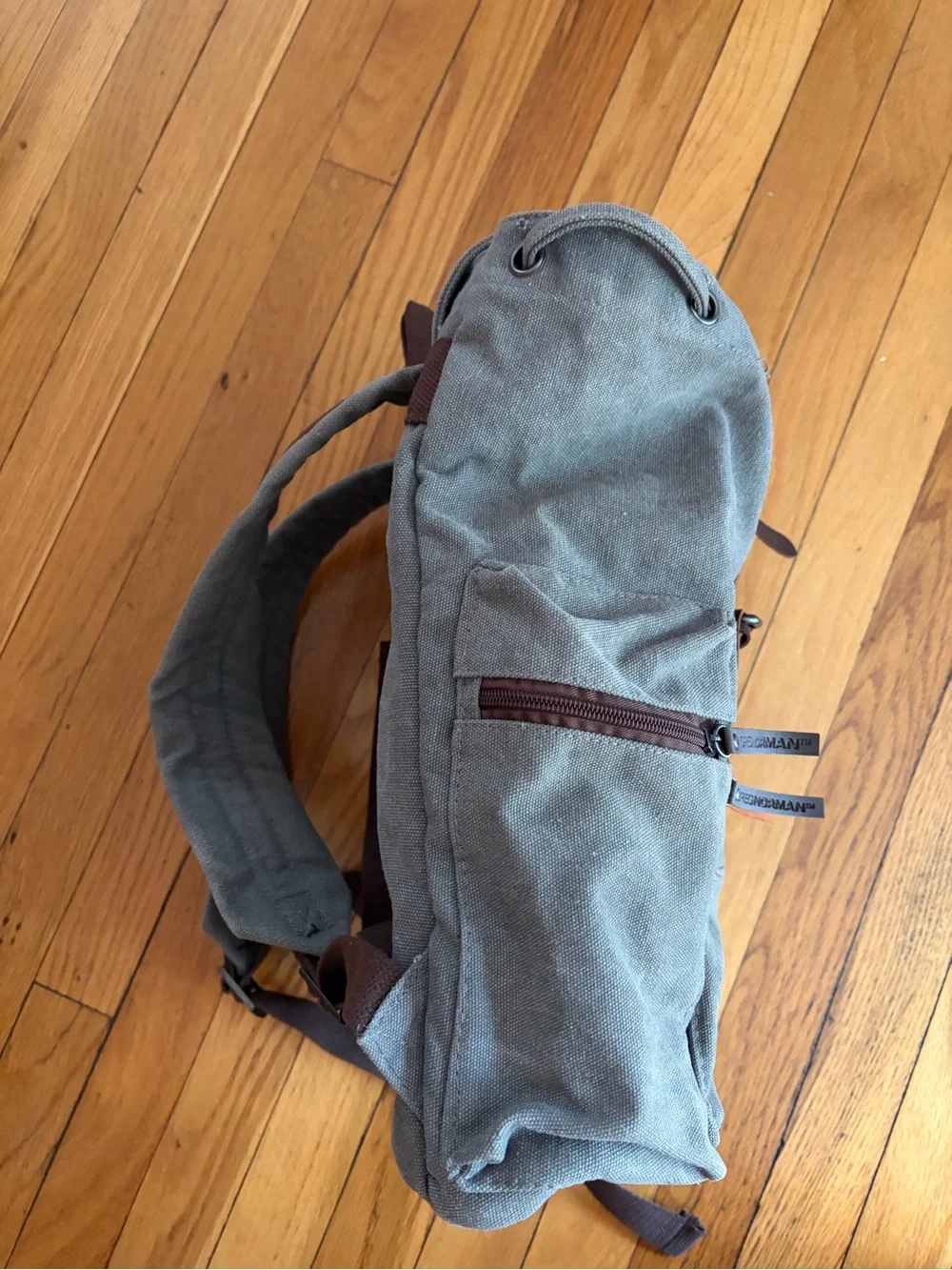 Greg Norman Refined Traveler Canvas Backpack Brown Leather Straps.  Classic Golf